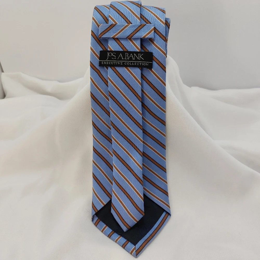 Jos. A. Banks Exec Collection Mens Repp Necktie Lt Blue‎ Tan Black Tie Striped